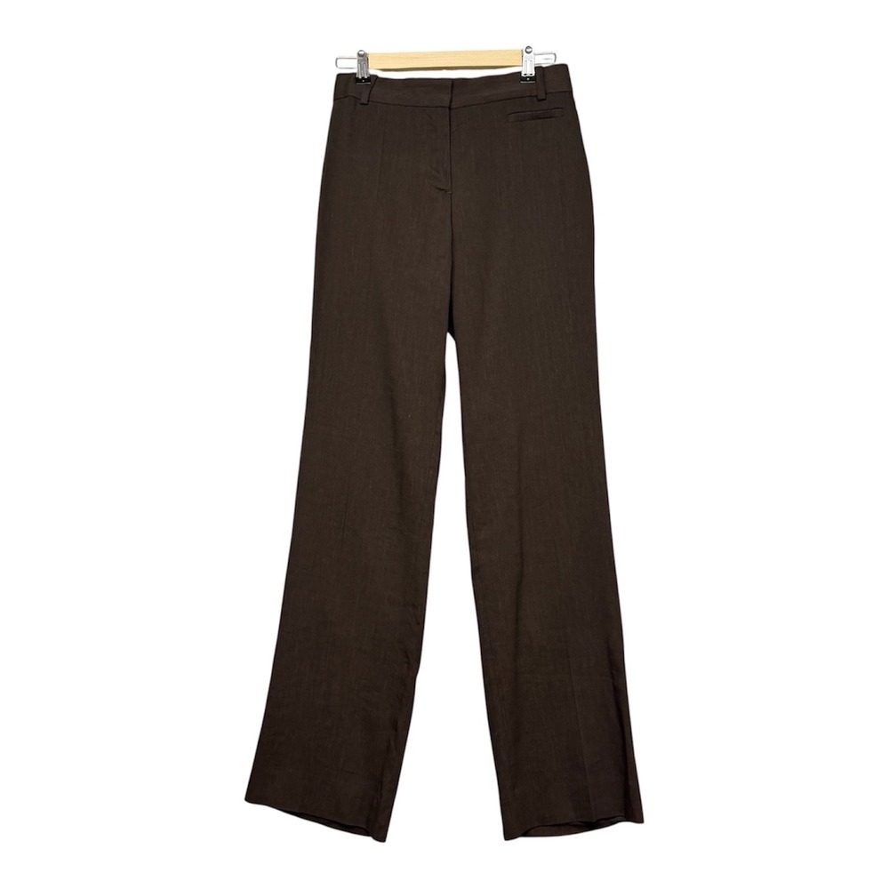 COS Wide Leg Pants Womens 4 Brown Linen Blend Trousers‎ Old Money Quiet Luxury